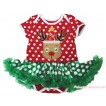 Christmas Minnie Dots Baby Bodysuit Green White Dots Pettiskirt & Red Hat Reindeer Print JS4926
